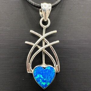 💙 Blue Balloon Aurora Opal Sterling Silver 925 Handmade Heart Necklace Pendant